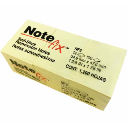 Notas 3M Adhesivas Note fix 3.8x5.1 Color Amarillo 100 Hojas c/12