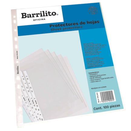 Protectores de Hojas Barrilito Tamaño Carta Ligeros Paquete C/100 Pzas