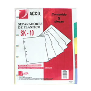SEPARADOR ACCO SK-10 PLASTICO CARTA SURTIDO 5 DIVISIONES P0560 - Código: P0560 | Compra en Guadalajara