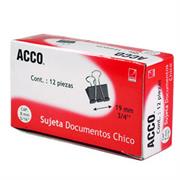 Sujeta documentos chico ACCO capacidad h Sujeta hojas con gran presión evitando que se suelten, abertura de 5/16 " (19 mm), ancho de 3/4 ", gran resistencia, caja c/12 piezas                                                                                                                           asta 60 hojas                            - P2462