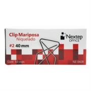 BUNDLE CLIP MARIPOSA NIQUELADO NEXTEP #2 40 MM. 50 CLIPS  CONT. 2 PIEZAS - NE-042B B