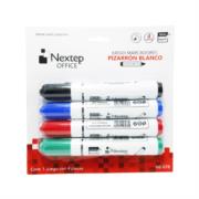 BUNDLE JUEGO MARCADOR PIZARRON BLANCO NEXTEP 4 COLORES PUNTA GRUESA CINCEL 4MM.  CONT. 4 PIEZAS - NE-078 B