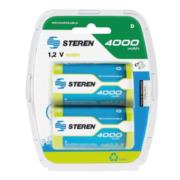 Pila recargable D STEREN  blister de 2 p Pilas recargables nimh d, 600 mah, marca steren. voltaje: 1.2 vcc. capacidad nominal 4000 mah. composicion de niquel-metal. dimensiones: 5.8 cm de alto x 3.3 cm de diametro.                                                                                   zas                                      - BAT-NM-D2